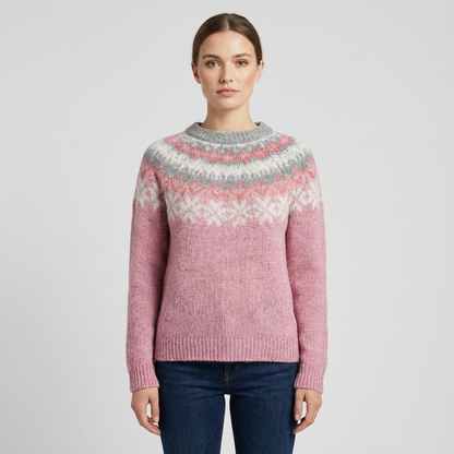Calyrix Women’s Knit Sweater | Nordic Pattern, Crew Neck