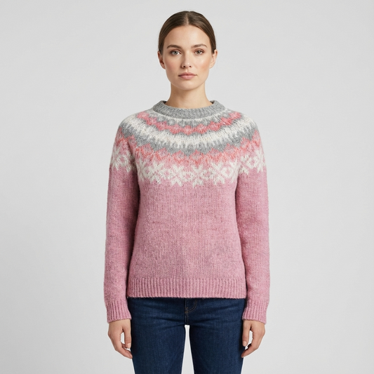 Calyrix Women’s Knit Sweater | Nordic Pattern, Crew Neck