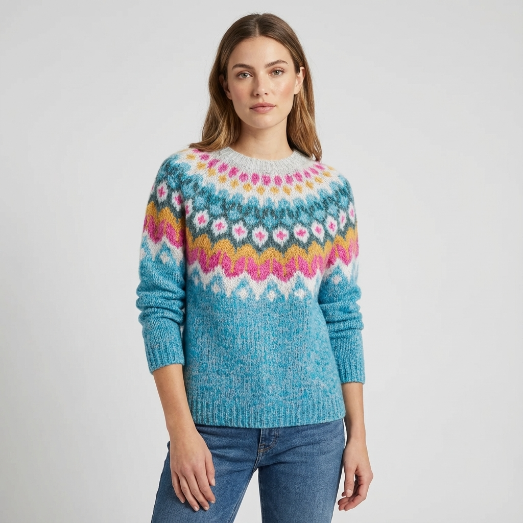 Calyrix Women’s Knit Sweater | Nordic Pattern, Crew Neck