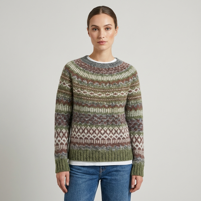 Calyrix Women’s Knit Sweater | Nordic Pattern, Crew Neck