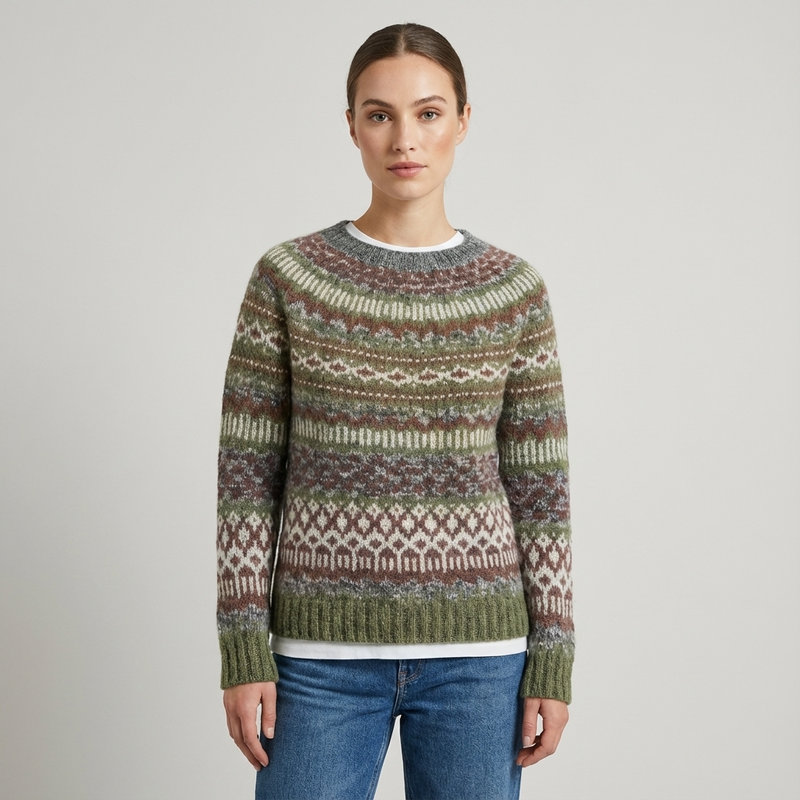 Calyrix Women’s Knit Sweater | Nordic Pattern, Crew Neck
