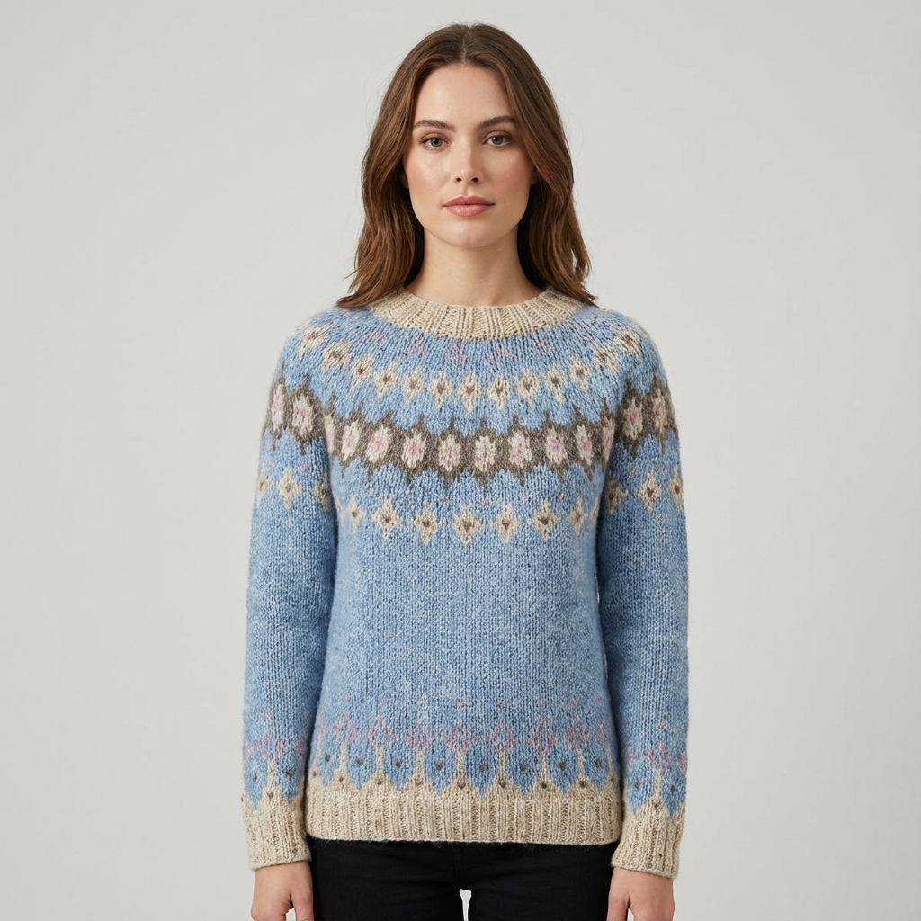 Calyrix Women’s Knit Sweater | Nordic Pattern, Crew Neck