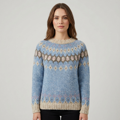 Calyrix Women’s Knit Sweater | Nordic Pattern, Crew Neck