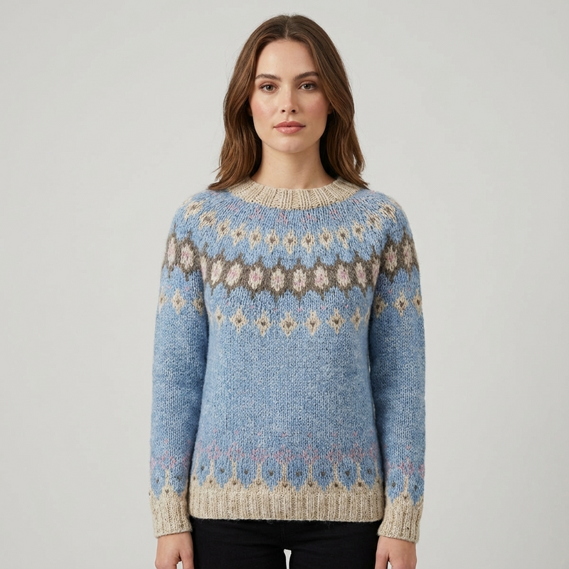 Calyrix Women’s Knit Sweater | Nordic Pattern, Crew Neck