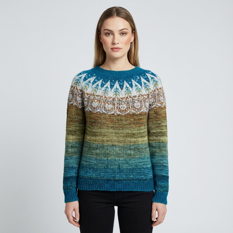 Calyrix Women’s Knit Sweater | Nordic Pattern, Crew Neck