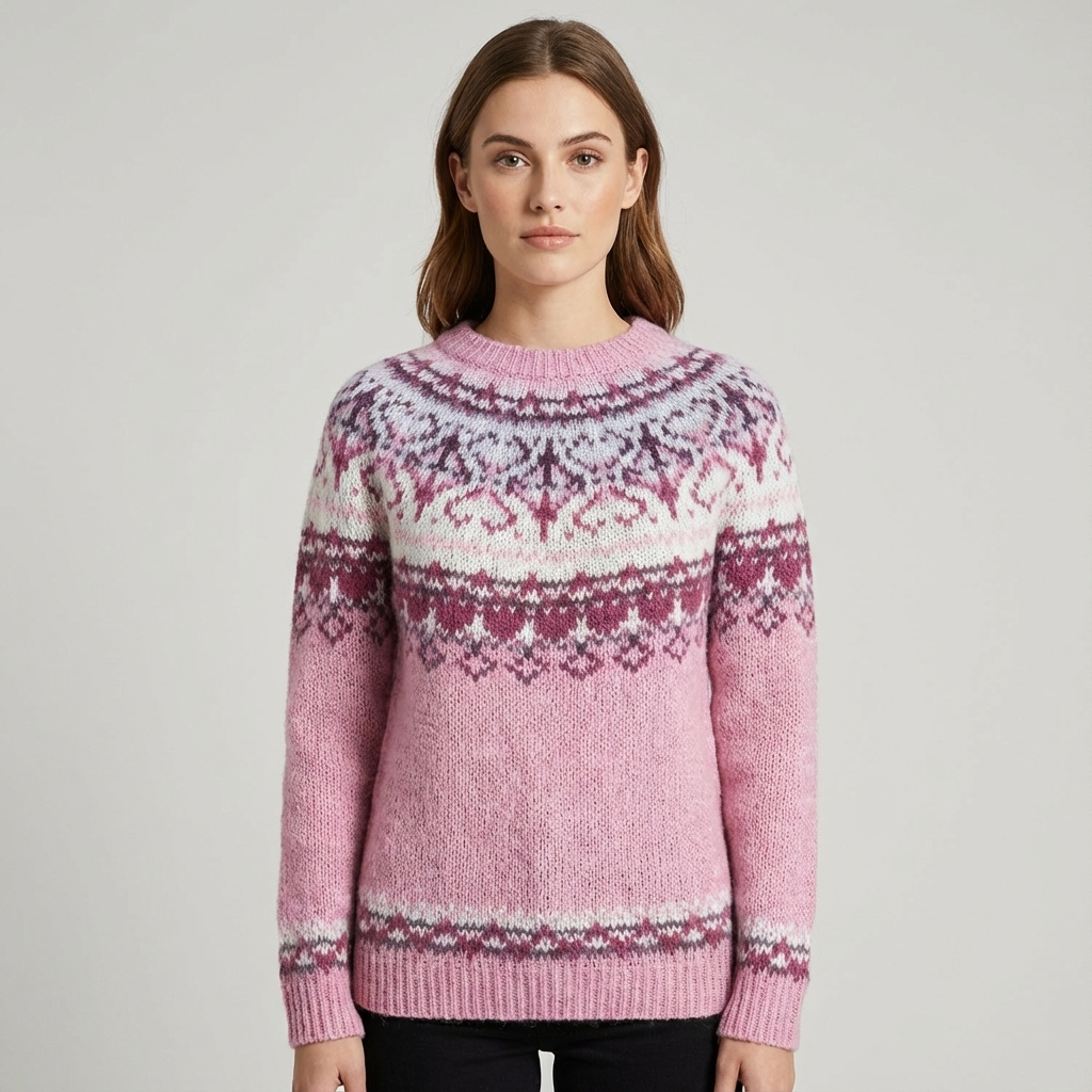 Calyrix Women’s Knit Sweater | Nordic Pattern, Crew Neck