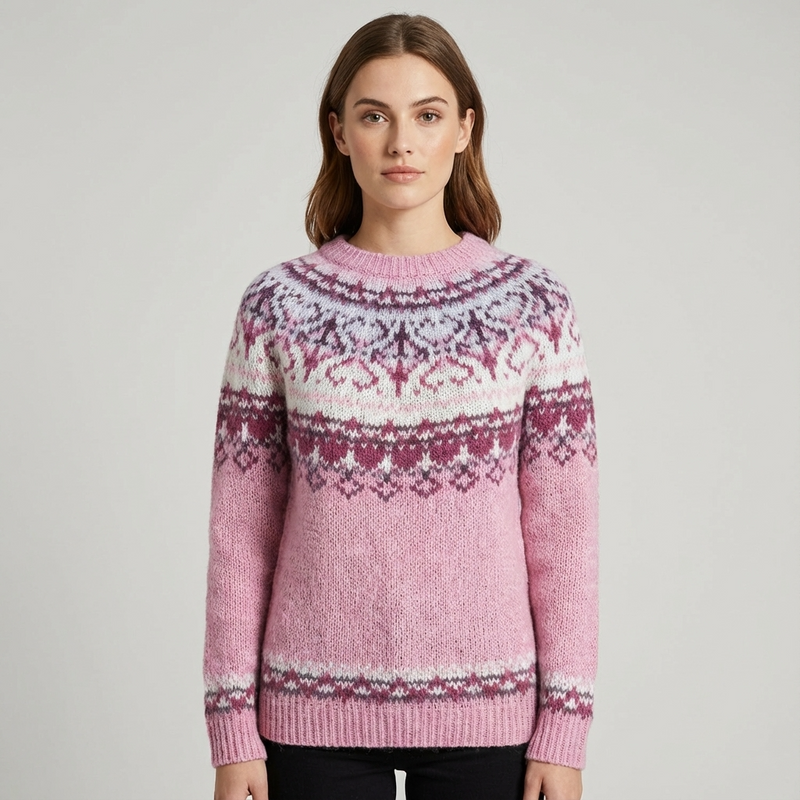 Calyrix Women’s Knit Sweater | Nordic Pattern, Crew Neck