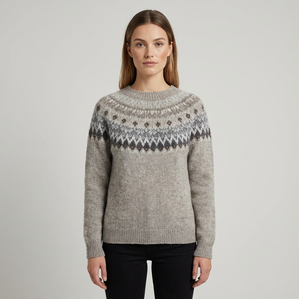 Calyrix Women’s Knit Sweater | Nordic Pattern, Crew Neck