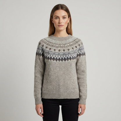 Calyrix Women’s Knit Sweater | Nordic Pattern, Crew Neck