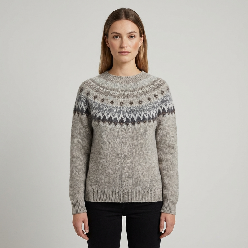Calyrix Women’s Knit Sweater | Nordic Pattern, Crew Neck