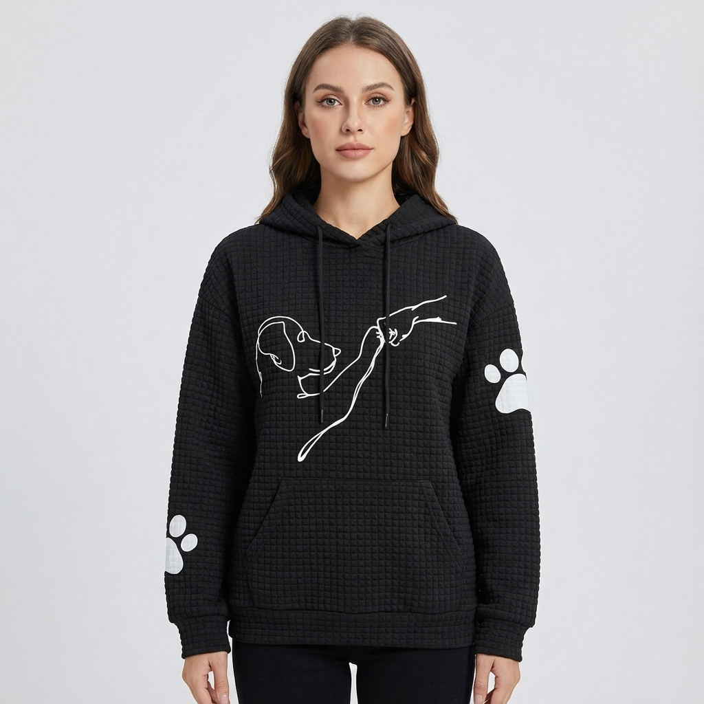 Grove Sablewyn Women’s Waffle Knit Hoodie | Dog Line Graphic, Kangaroo Pocket