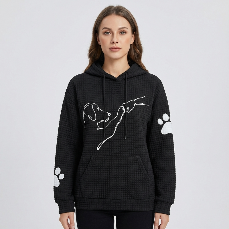 Grove Sablewyn Women’s Waffle Knit Hoodie | Dog Line Graphic, Kangaroo Pocket