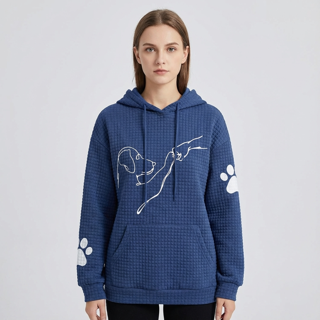Grove Sablewyn Women’s Waffle Knit Hoodie | Dog Line Graphic, Kangaroo Pocket