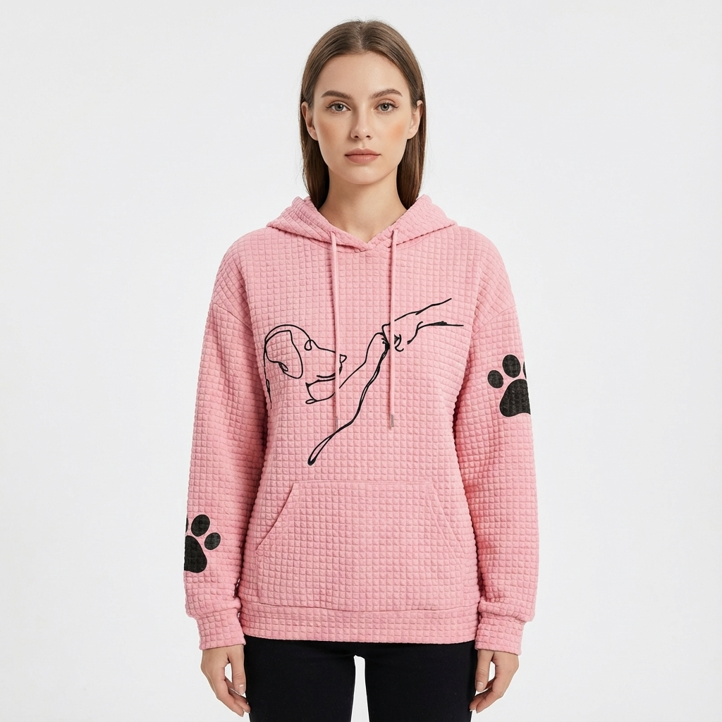 Grove Sablewyn Women’s Waffle Knit Hoodie | Dog Line Graphic, Kangaroo Pocket