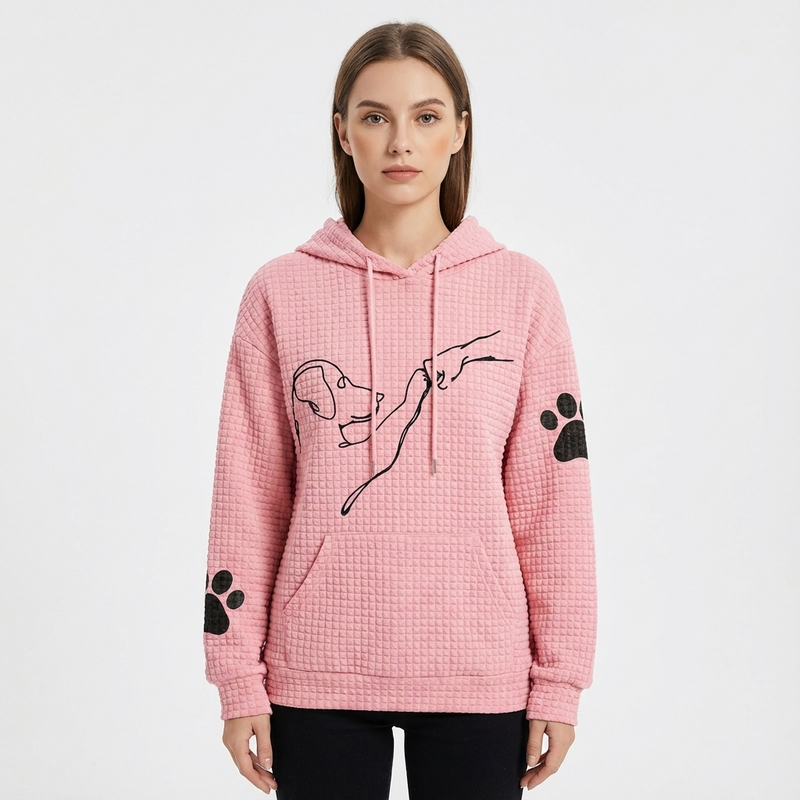 Grove Sablewyn Women’s Waffle Knit Hoodie | Dog Line Graphic, Kangaroo Pocket