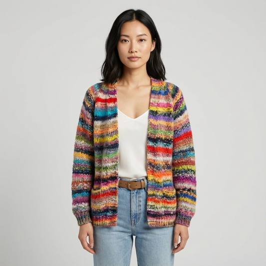 Seraphine Women’s Knit Cardigan | Open Front, Multicolor Pattern