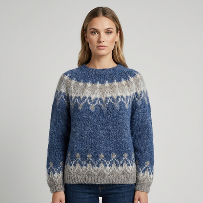 Pull Tricot Femme Sigrid | Motif Nordique, Col Rond