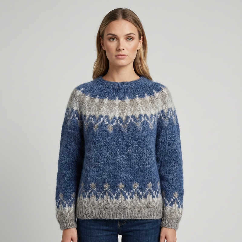 Pull Tricot Femme Sigrid | Motif Nordique, Col Rond
