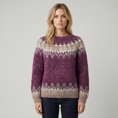 Pull Tricot Femme Sigrid | Motif Nordique, Col Rond