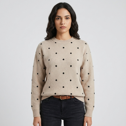 Dotte Women’s Knit Sweater | Crew Neck, Dot Pattern