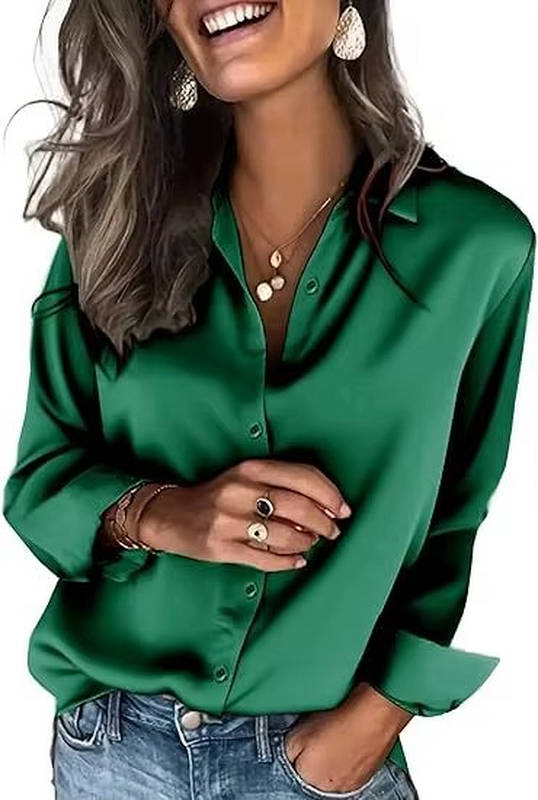 Romy Women's Satin Blouse | Silk, Long Sleeve, Button