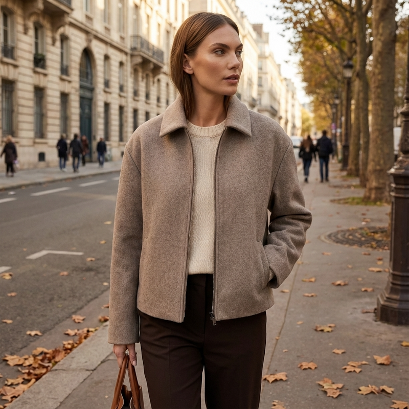Maren Women's Zip-Up Jacket | Wool-Blend Fabric, Spread Collar