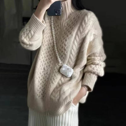 Liana Women's Cable Knit Cardigan - fabric and finish detail