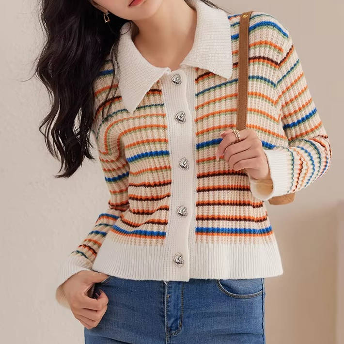 Tilda Women's Striped Cardigan - fabric and finish detail
