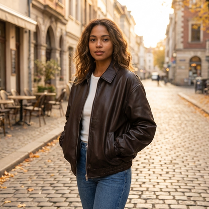 River NATALIA Women’s Bomber Jacket | Zip-Front Design, Cropped Silhouette