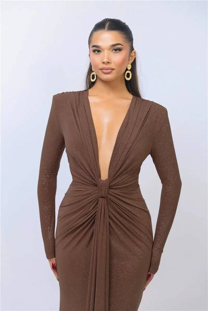 Vera Women's Pleated Maxi Dress - fabric and finish detail