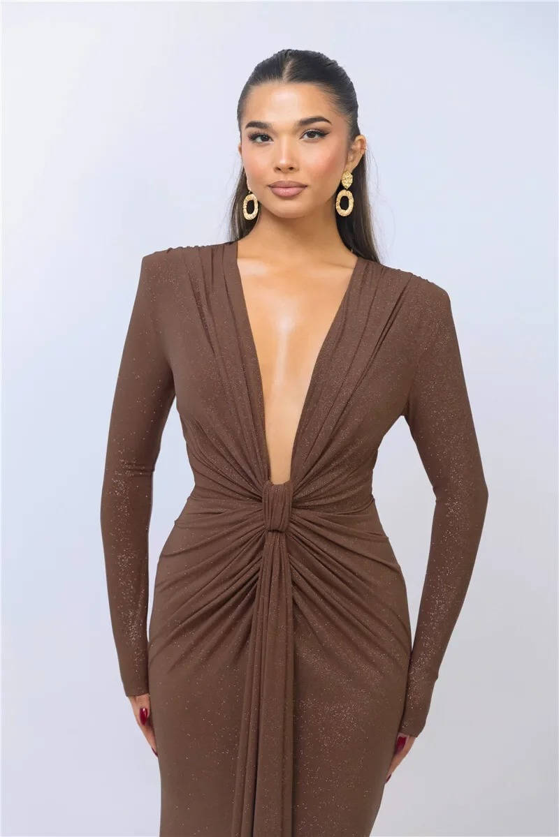 Vera Women's Pleated Maxi Dress - fabric and finish detail