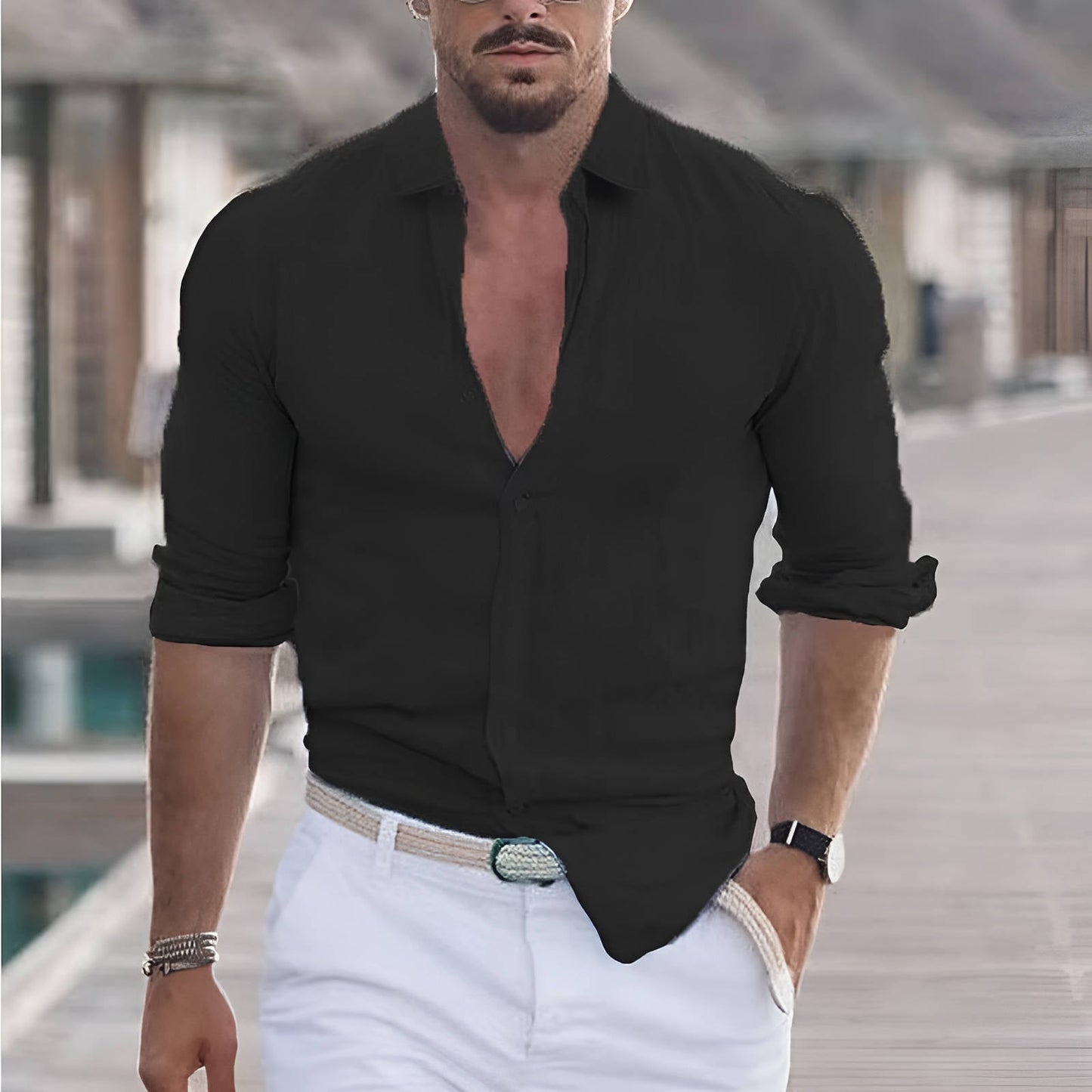 Hector Men's Linen Shirt - fabric and finish detail