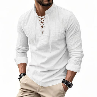 Xavier Men's Linen Shirt - fabric and finish detail