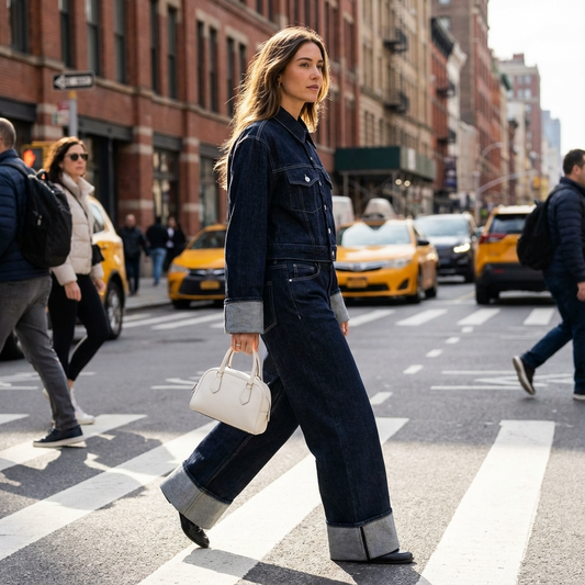 Clara Women’s Denim Set | Cropped Jacket, Wide-Leg Jeans