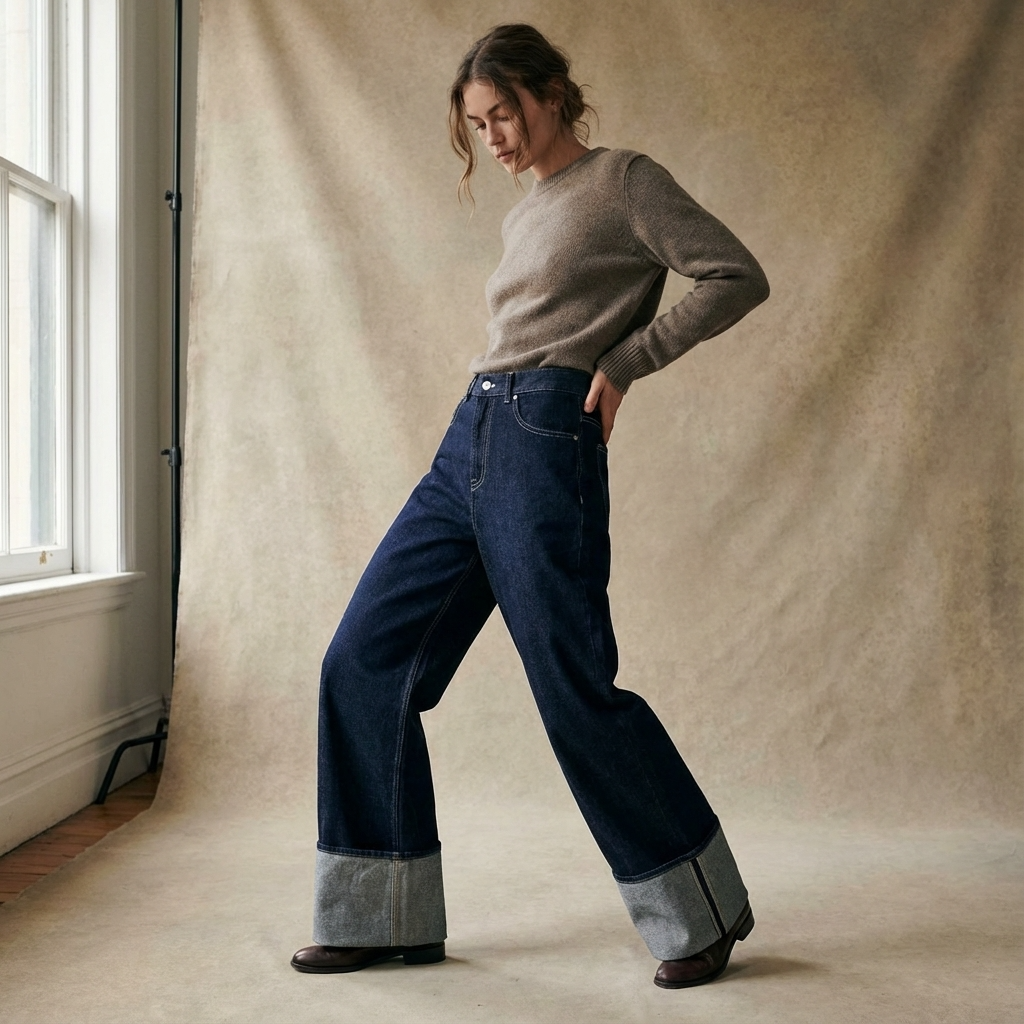 Conjunto de denim para mujer Clara | Chaqueta corta, Jeans de pierna ancha