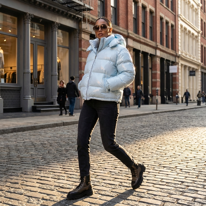 Marina Women’s Puffer Jacket | Hooded Design, Zip Front