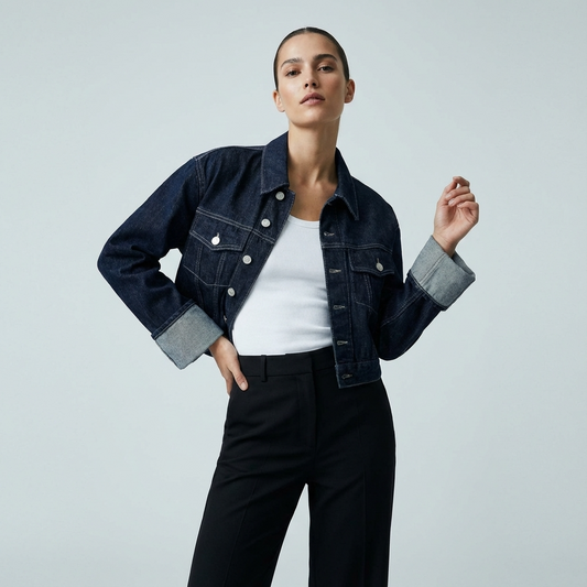 Clara Women’s Denim Set | Cropped Jacket, Wide-Leg Jeans