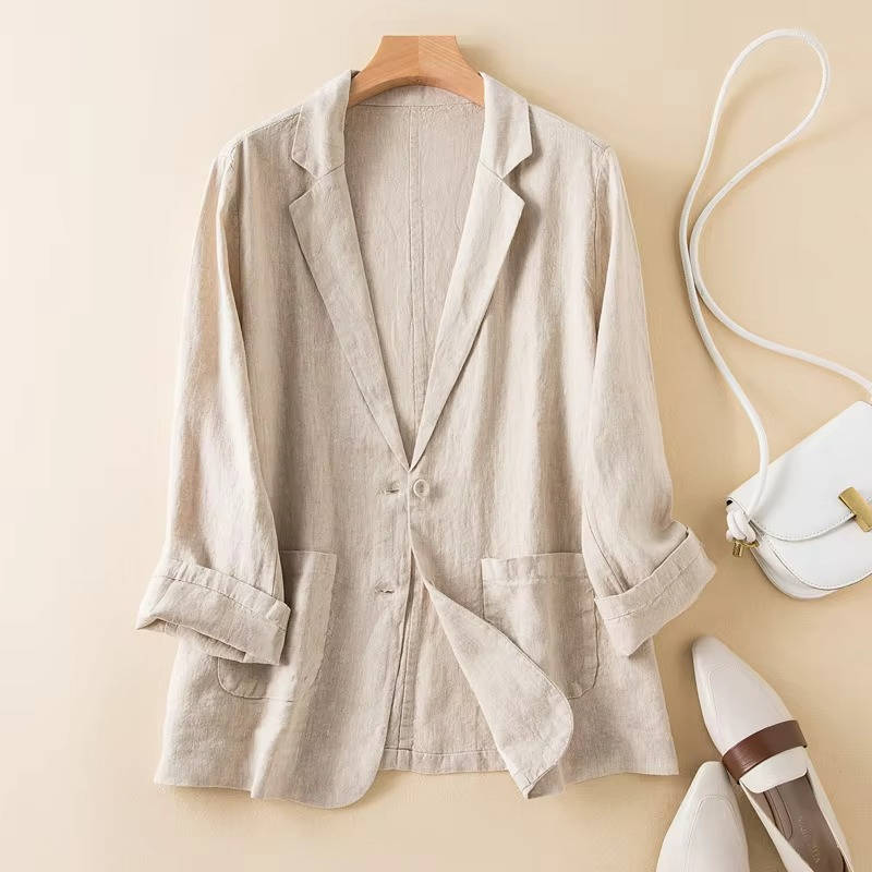 Ines Women's Linen Blazer - styled view