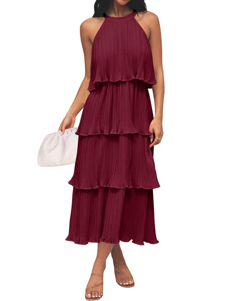 Mira Women's Midi Dress | Halter, Ruffle, Tiered