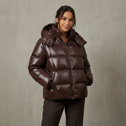 Marina Women’s Puffer Jacket | Hooded Design, Zip Front