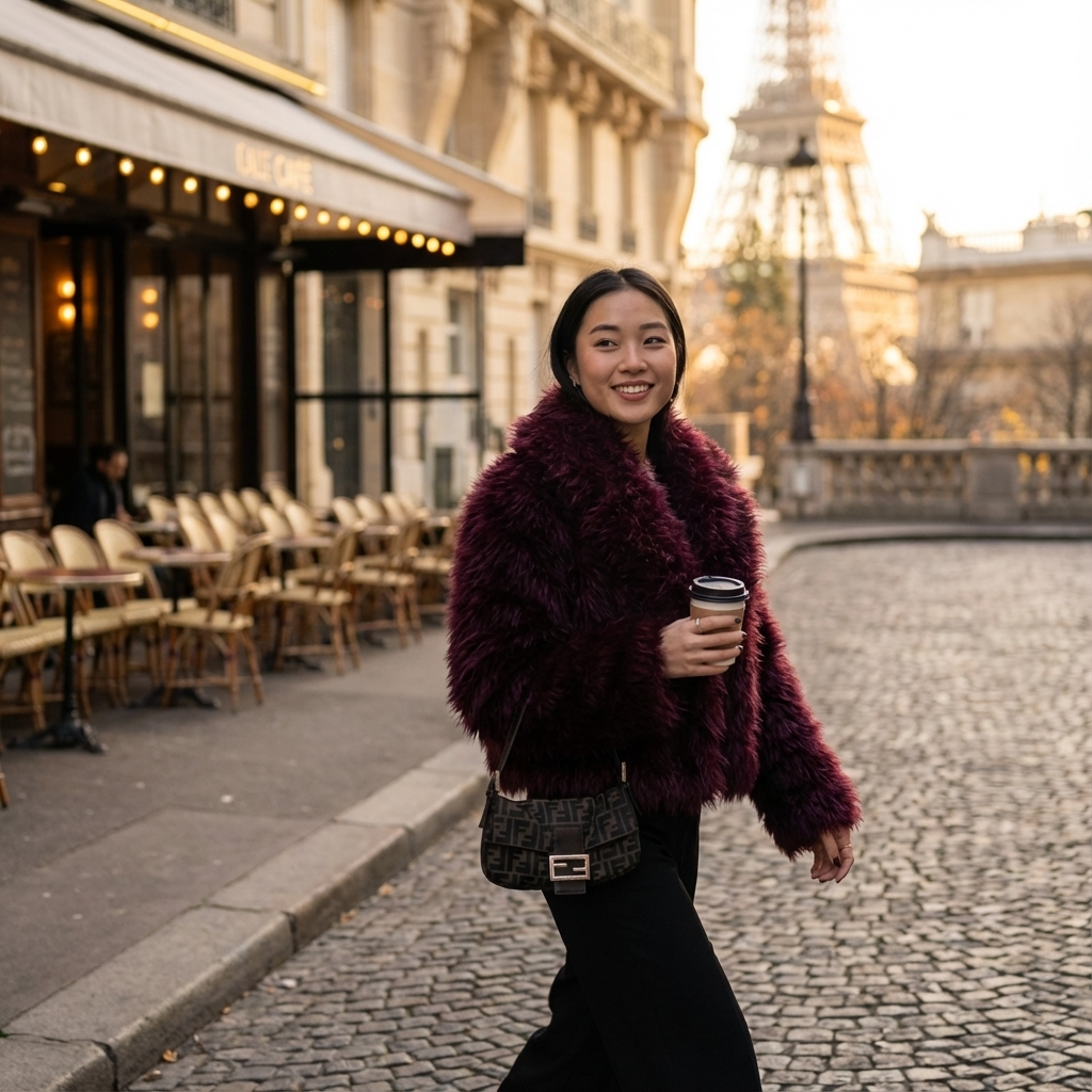 Grove Maris Women’s Faux Fur Jacket | Cropped Length, Wide Shawl Collar