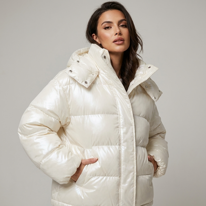 Marina Women’s Puffer Jacket | Hooded Design, Zip Front