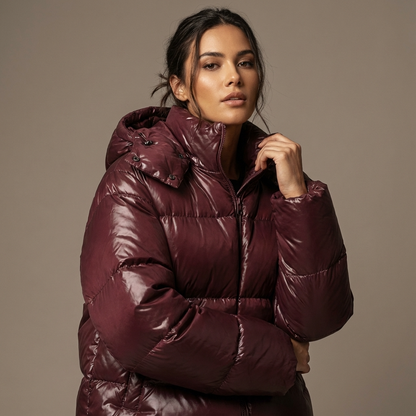 Marina Women’s Puffer Jacket | Hooded Design, Zip Front