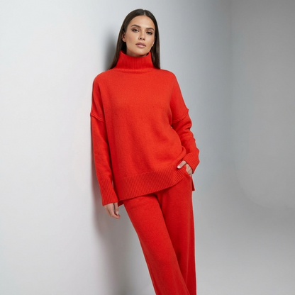 Iris Women’s Knit Lounge Set | Turtleneck Top, Wide-Leg Pants