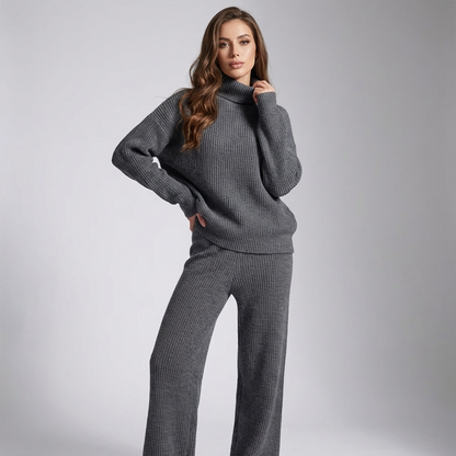 Iris Women’s Knit Lounge Set | Turtleneck Top, Wide-Leg Pants