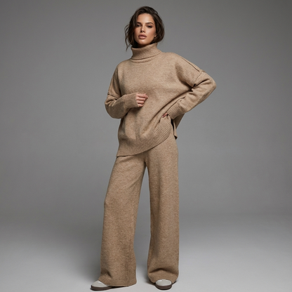 Iris Women’s Knit Lounge Set | Turtleneck Top, Wide-Leg Pants