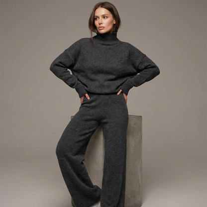 Iris Women’s Knit Lounge Set | Turtleneck Top, Wide-Leg Pants