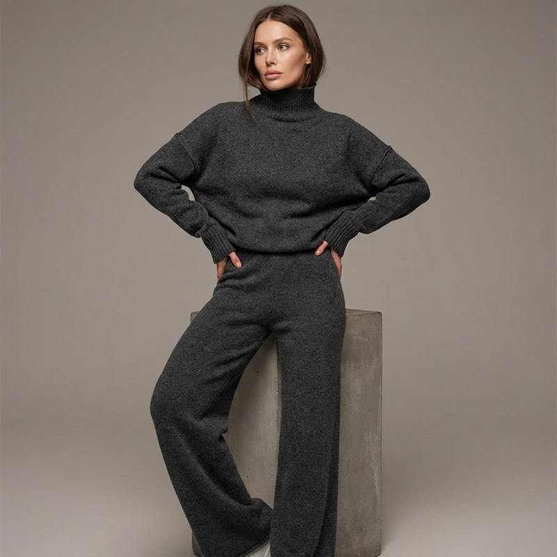 Iris Women’s Knit Lounge Set | Turtleneck Top, Wide-Leg Pants