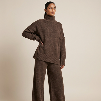 Iris Women’s Knit Lounge Set | Turtleneck Top, Wide-Leg Pants