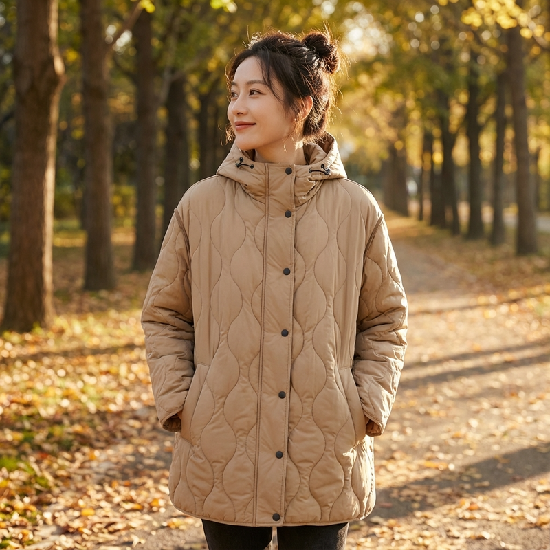 Amara Women’s Quilted Jacket | Hooded Design, Button & Zip Front